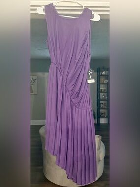 NWT Vera Wang Purple Pleated Asymmetrical Dress | Fully Lined